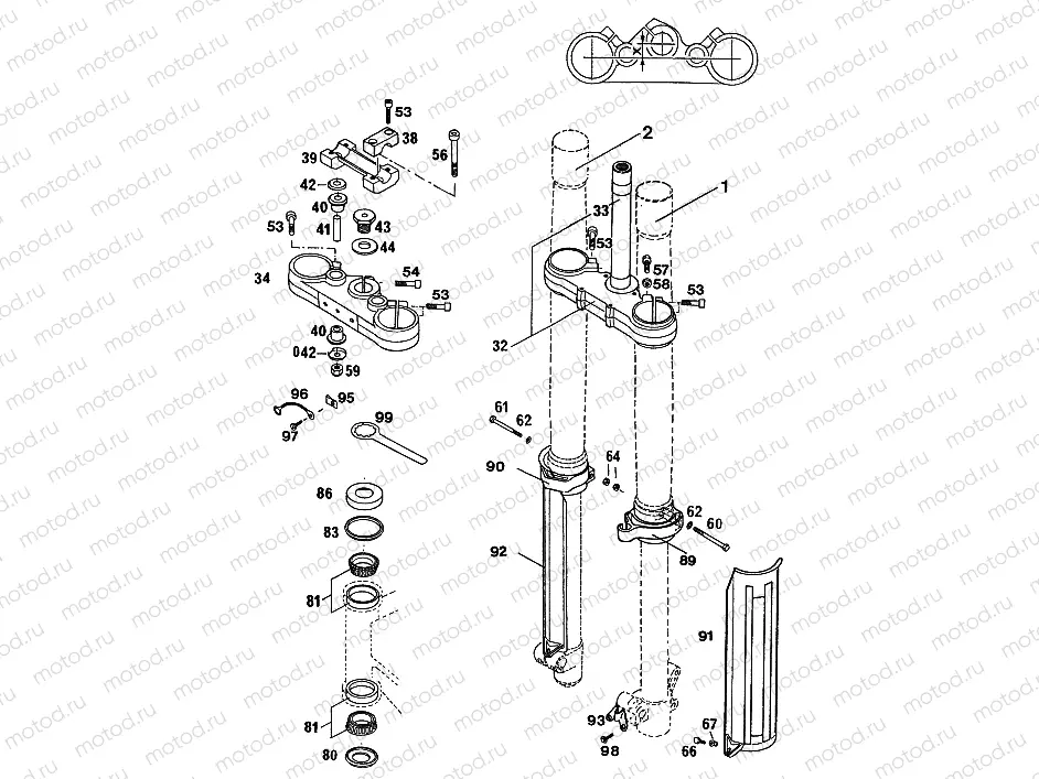 FRONT FORK, TRIPLE CLAMP