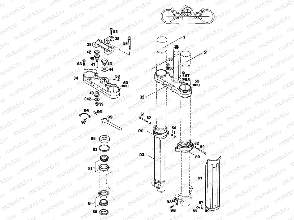 FRONT FORK, TRIPLE CLAMP