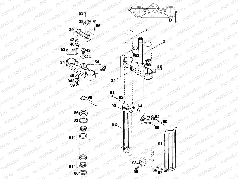 FRONT FORK, TRIPLE CLAMP