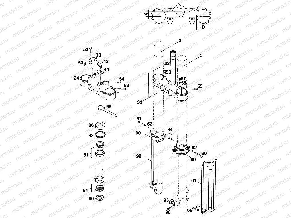 FRONT FORK, TRIPLE CLAMP