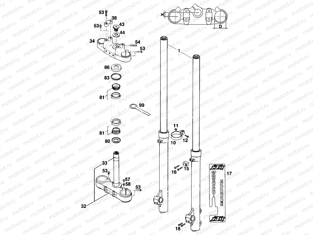 FRONT FORK, TRIPLE CLAMP