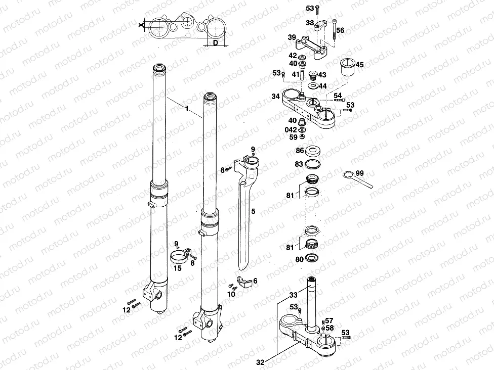 FRONT FORK, TRIPLE CLAMP