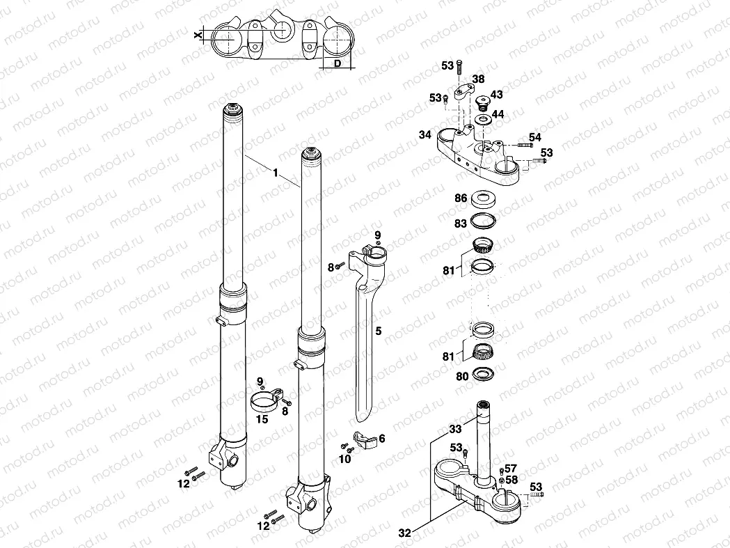 FRONT FORK, TRIPLE CLAMP