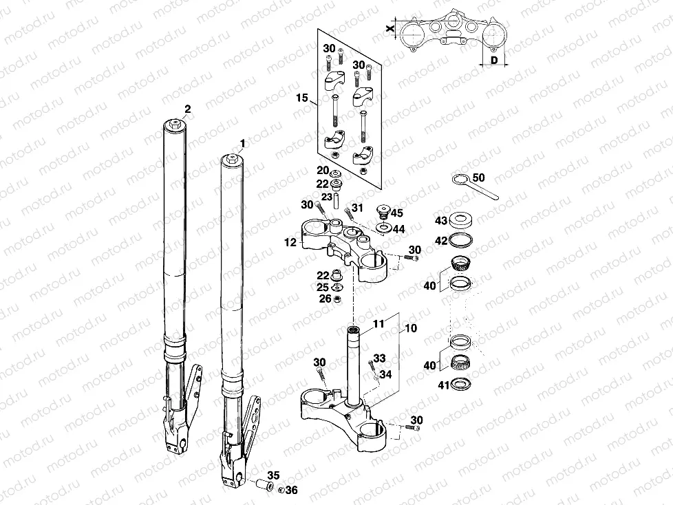 FRONT FORK, TRIPLE CLAMP