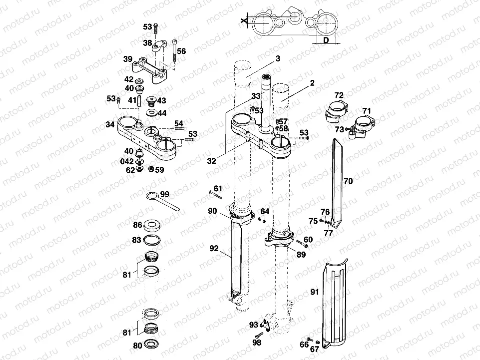 FRONT FORK, TRIPLE CLAMP