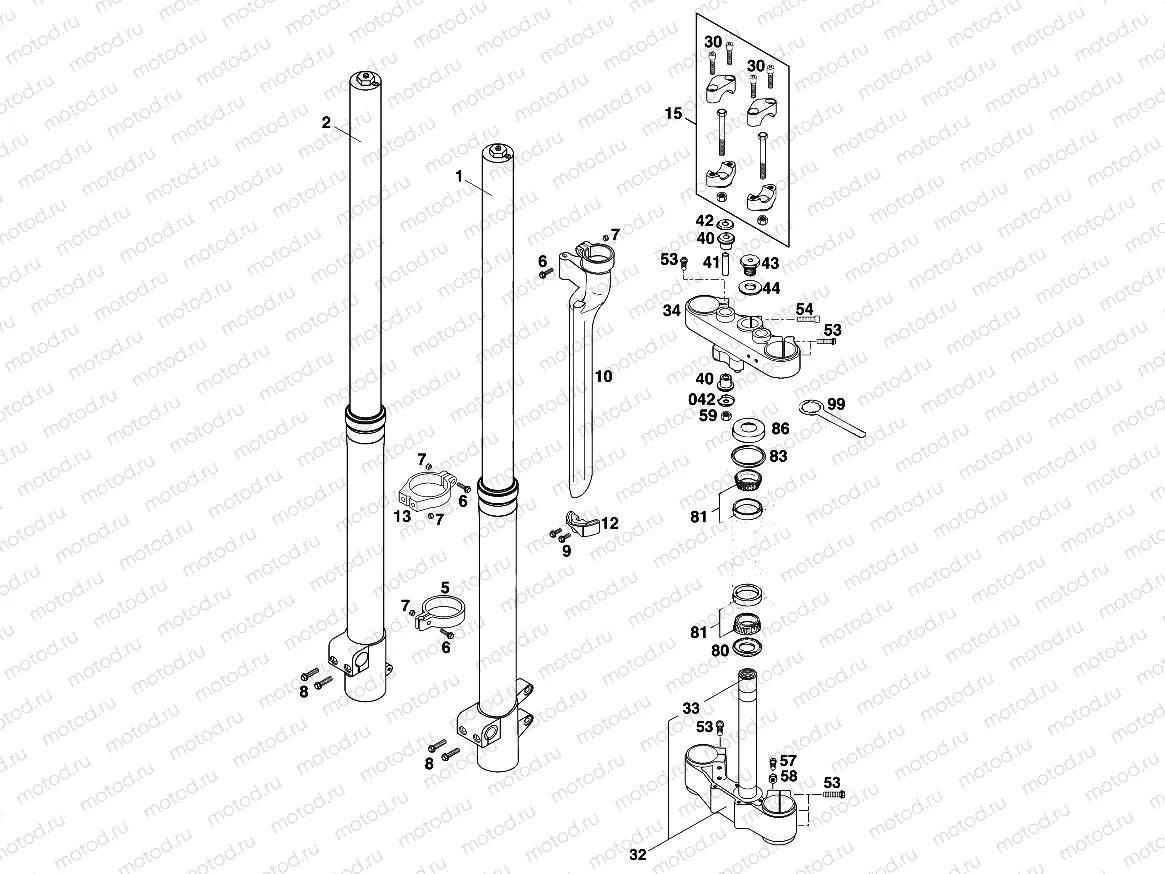 FRONT FORK, TRIPLE CLAMP