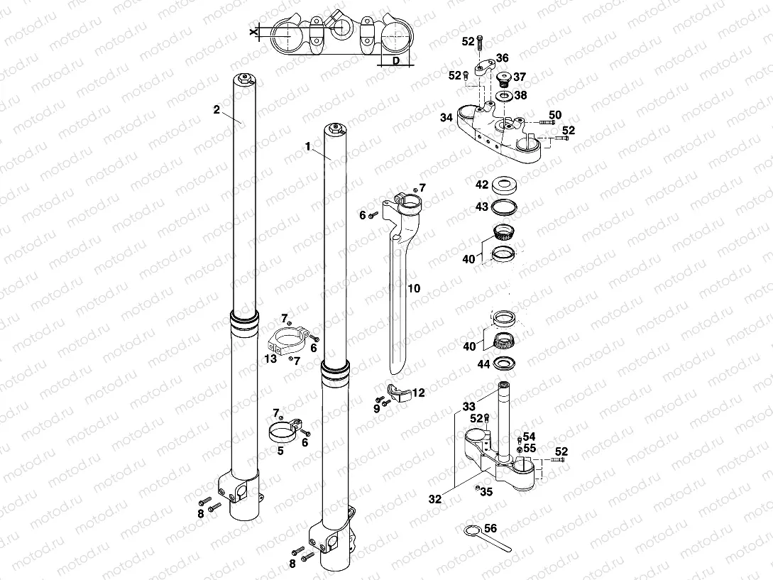 FRONT FORK, TRIPLE CLAMP