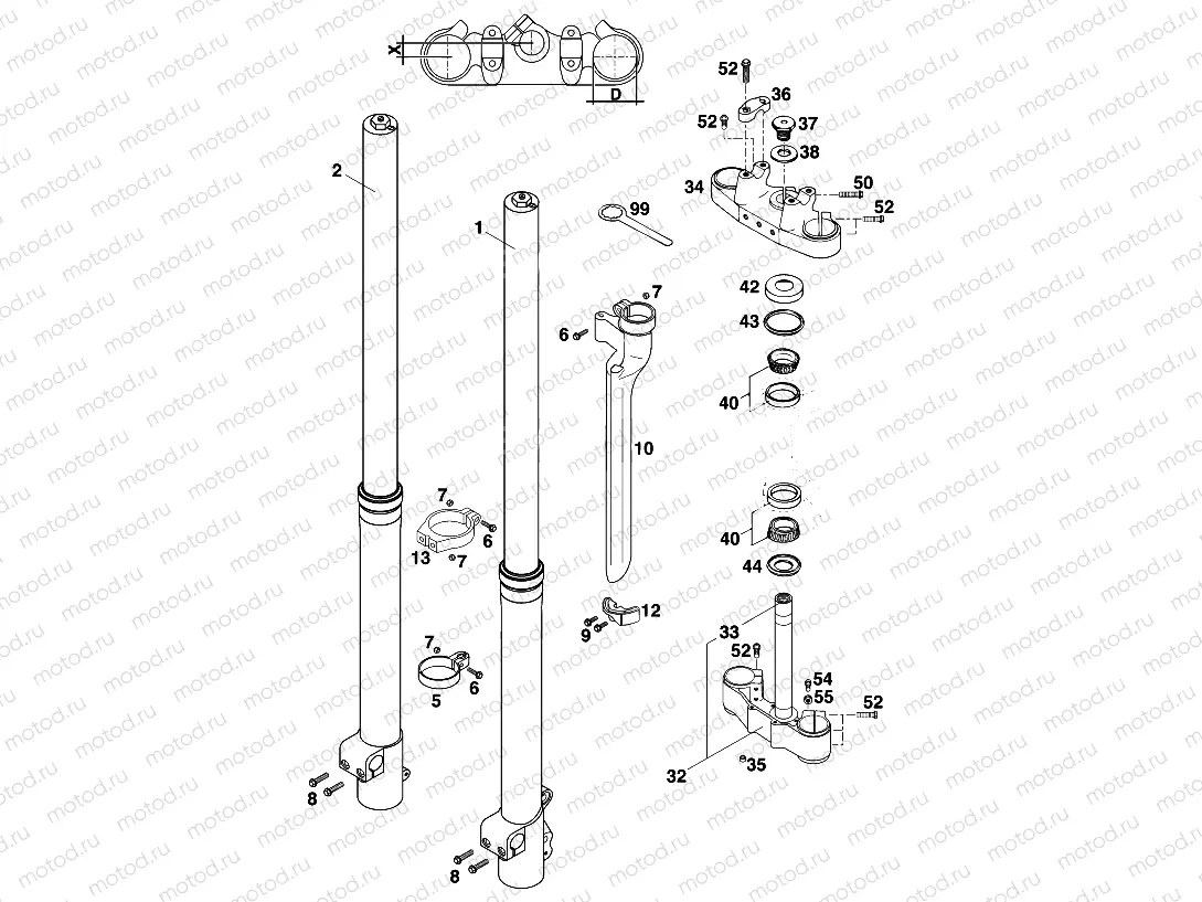 FRONT FORK, TRIPLE CLAMP