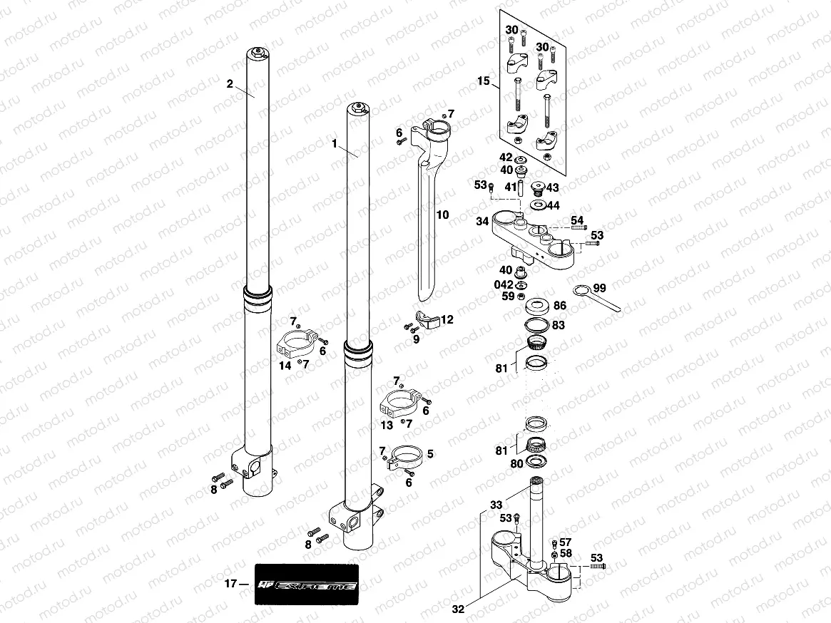 FRONT FORK, TRIPLE CLAMP