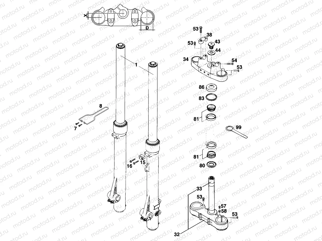 FRONT FORK, TRIPLE CLAMP