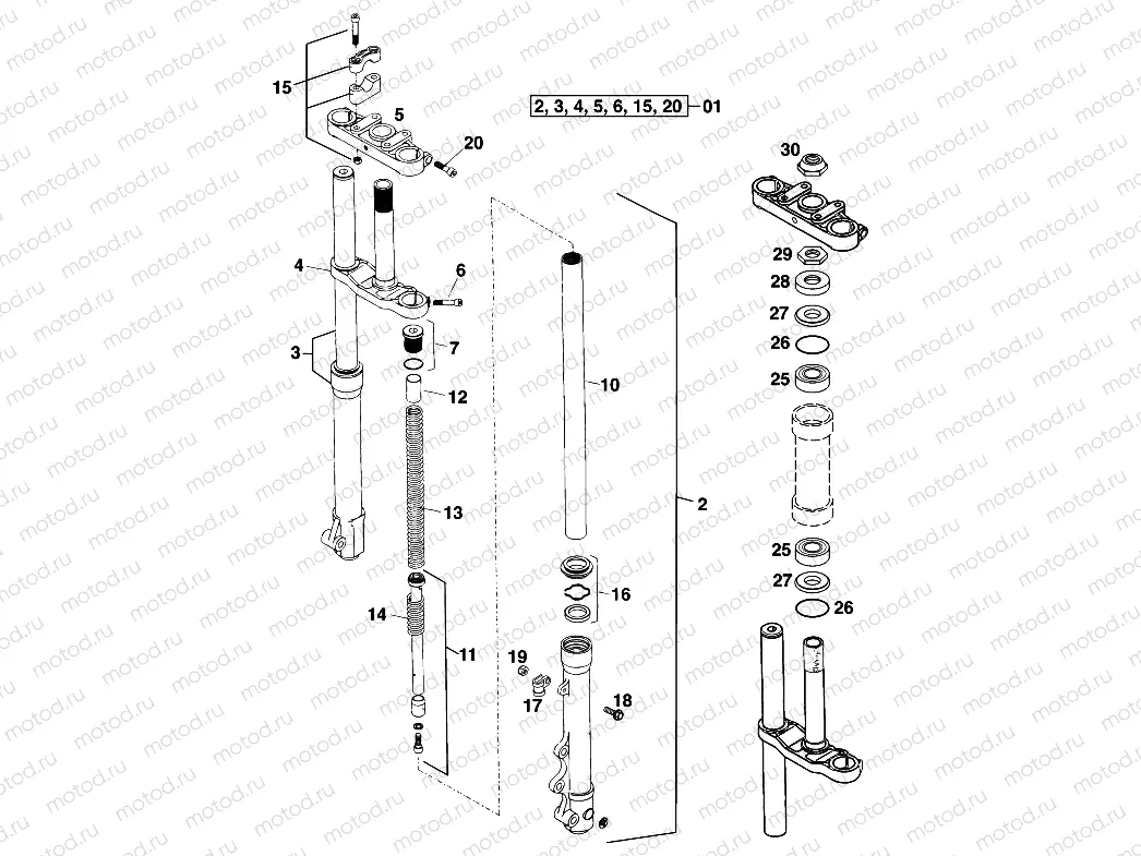 FRONT FORK, TRIPLE CLAMP