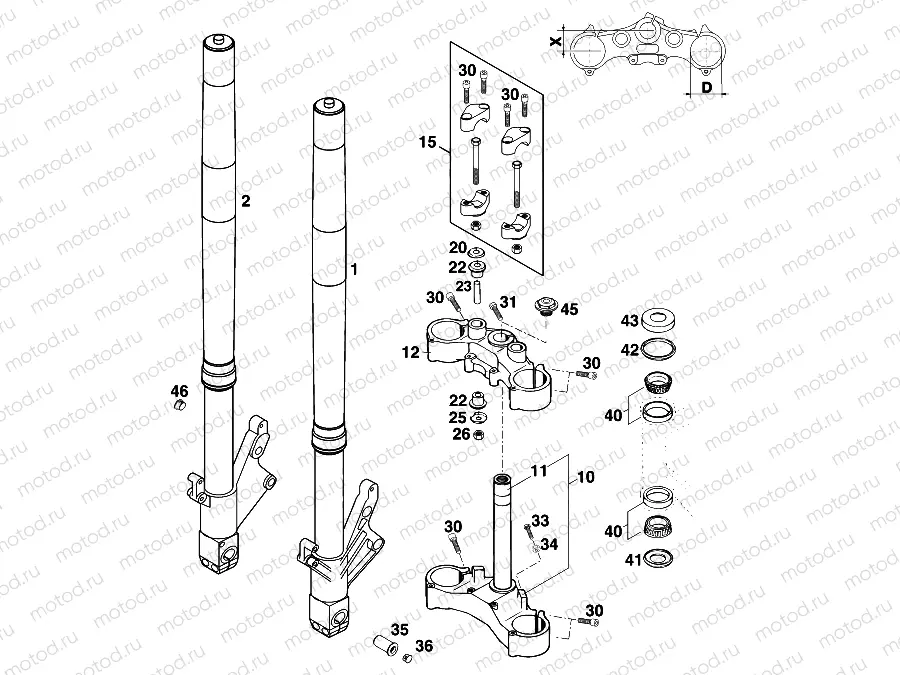 FRONT FORK, TRIPLE CLAMP