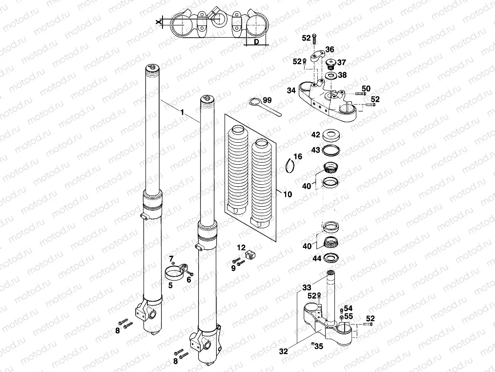FRONT FORK, TRIPLE CLAMP