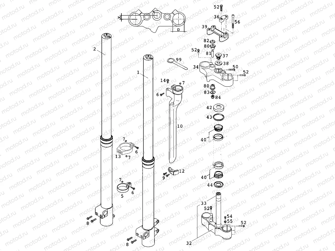 FRONT FORK, TRIPLE CLAMP