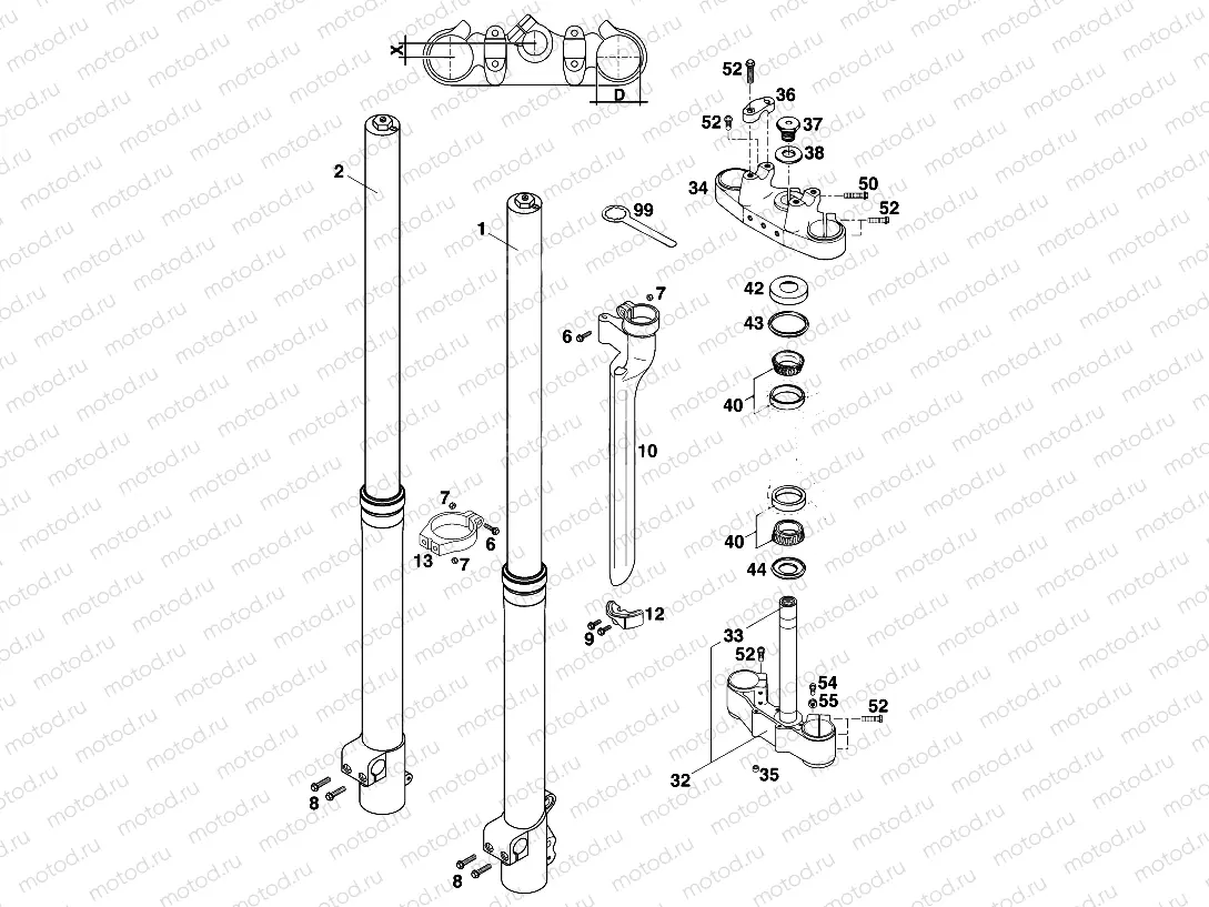 FRONT FORK, TRIPLE CLAMP
