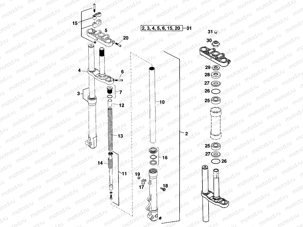 FRONT FORK, TRIPLE CLAMP