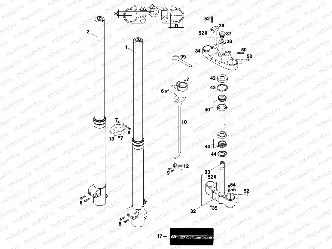 FRONT FORK, TRIPLE CLAMP