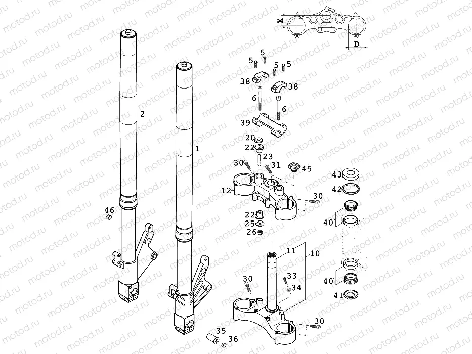 FRONT FORK, TRIPLE CLAMP
