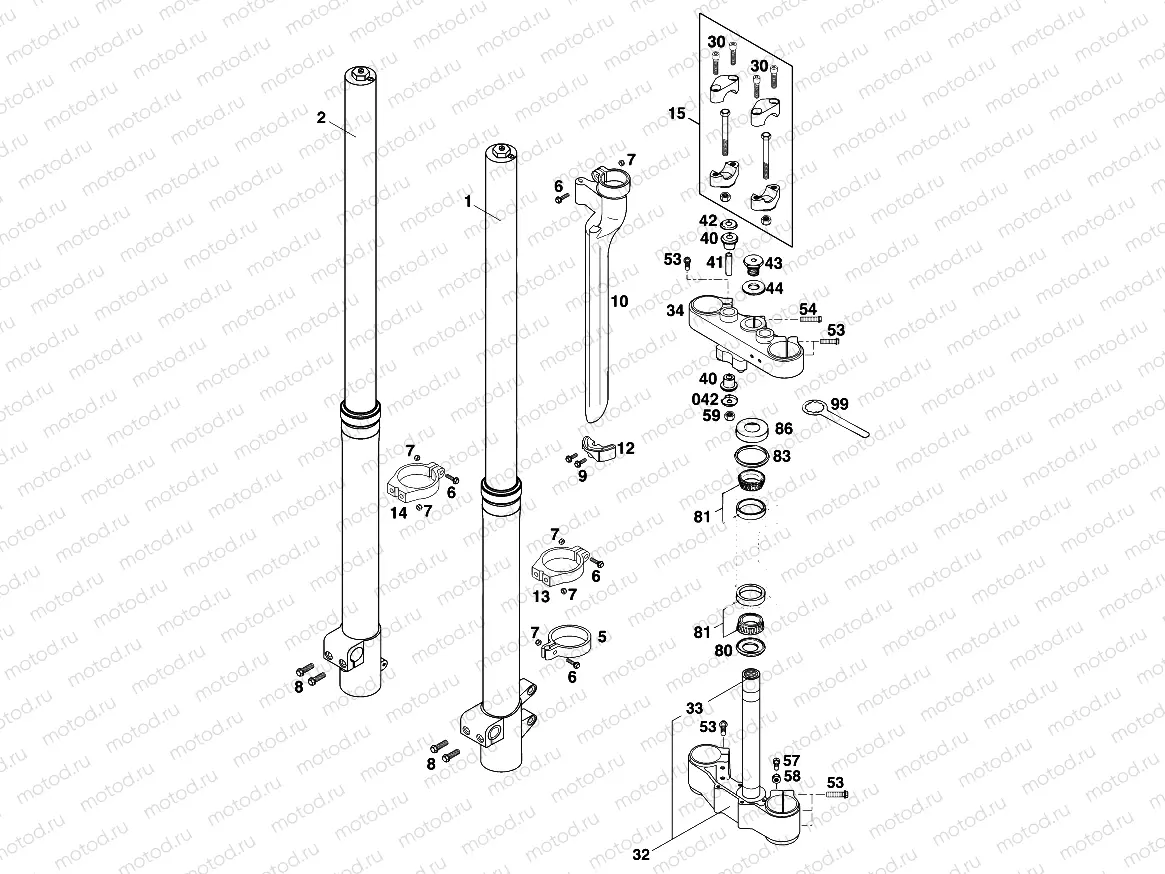 FRONT FORK, TRIPLE CLAMP