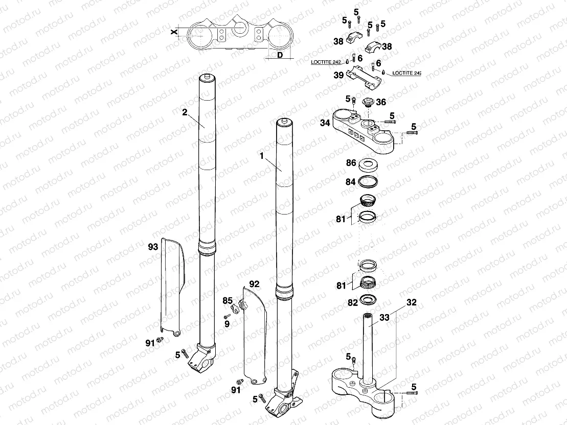 FRONT FORK, TRIPLE CLAMP