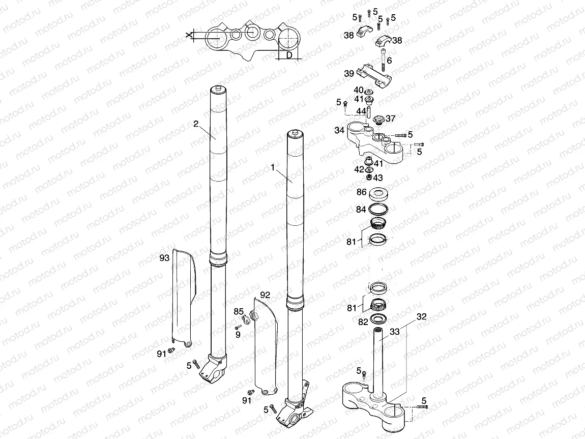 FRONT FORK, TRIPLE CLAMP
