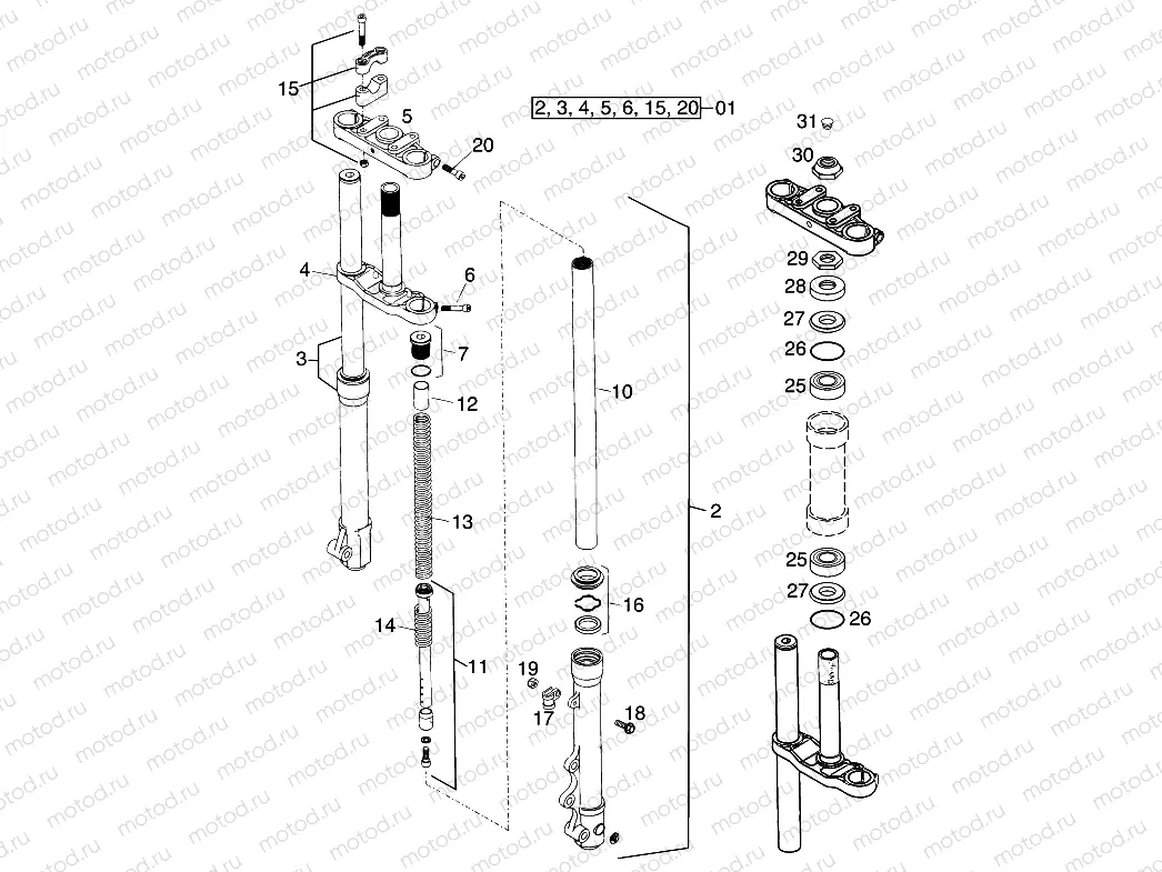 FRONT FORK, TRIPLE CLAMP