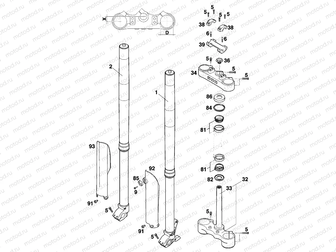 FRONT FORK, TRIPLE CLAMP