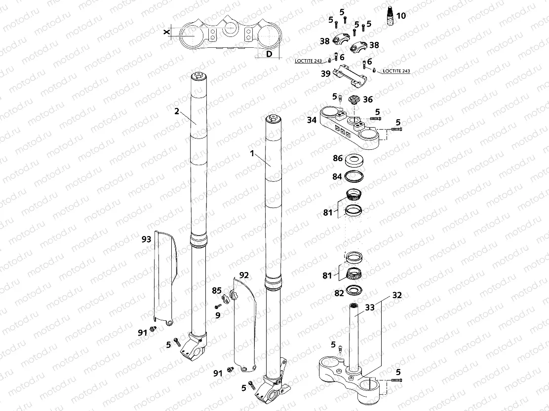 FRONT FORK, TRIPLE CLAMP