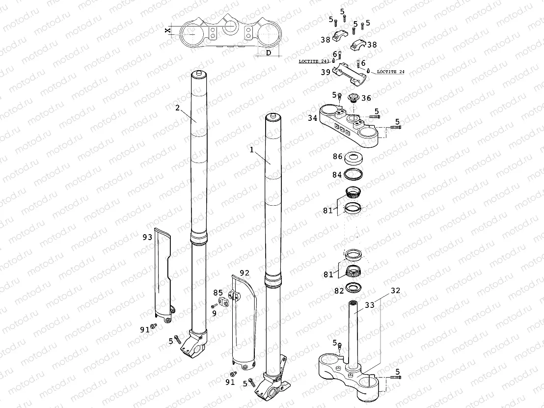 FRONT FORK, TRIPLE CLAMP