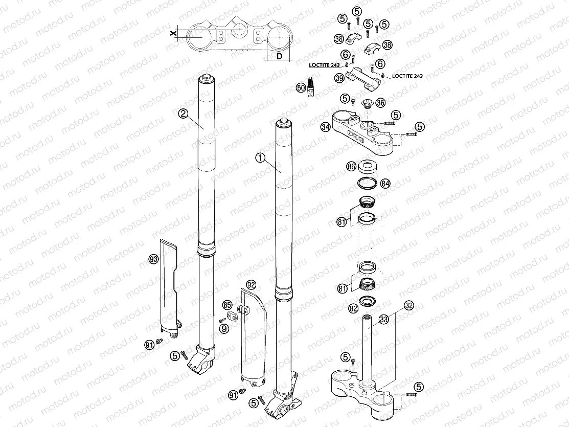 FRONT FORK, TRIPLE CLAMP