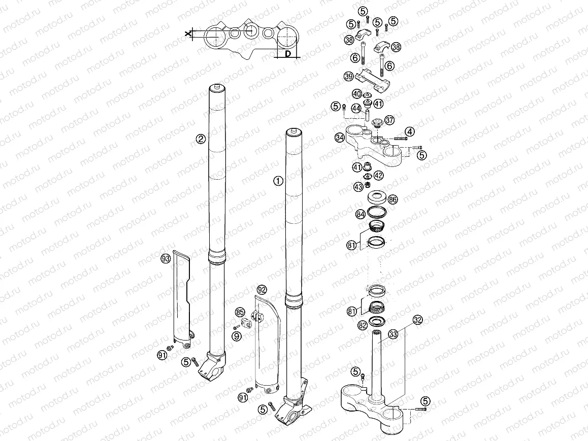 FRONT FORK, TRIPLE CLAMP