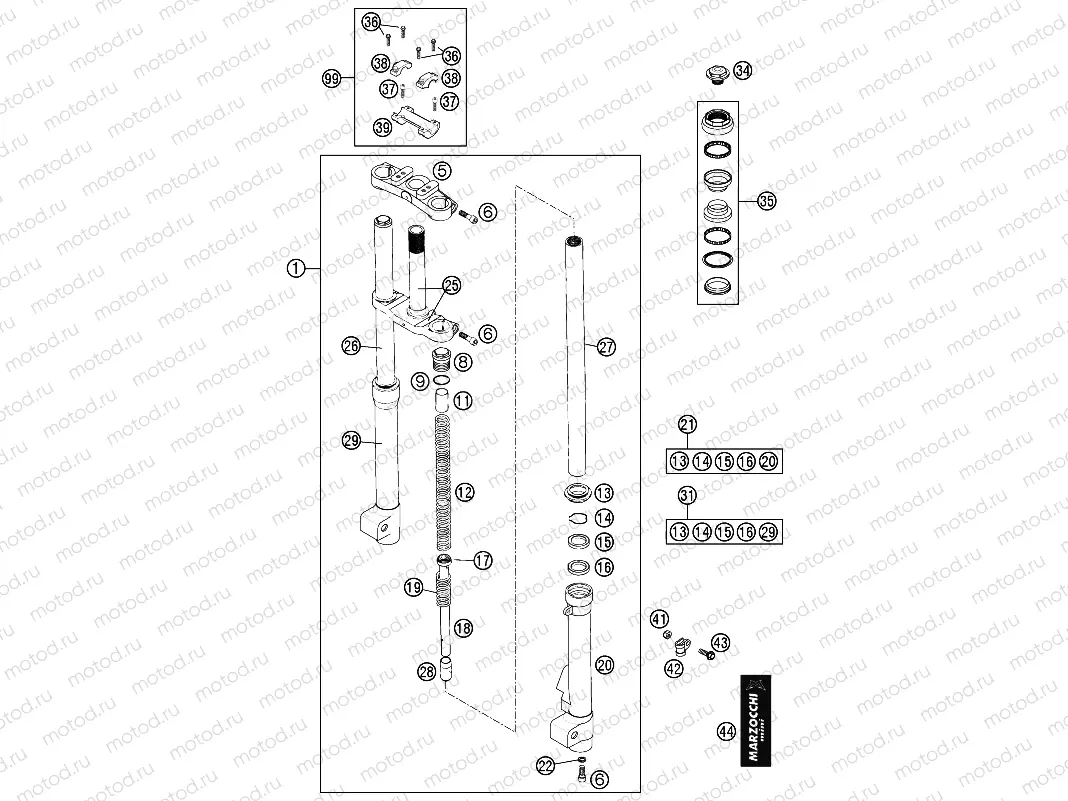 FRONT FORK, TRIPLE CLAMP