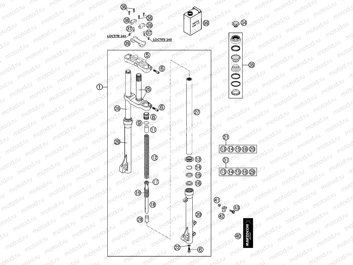 FRONT FORK, TRIPLE CLAMP
