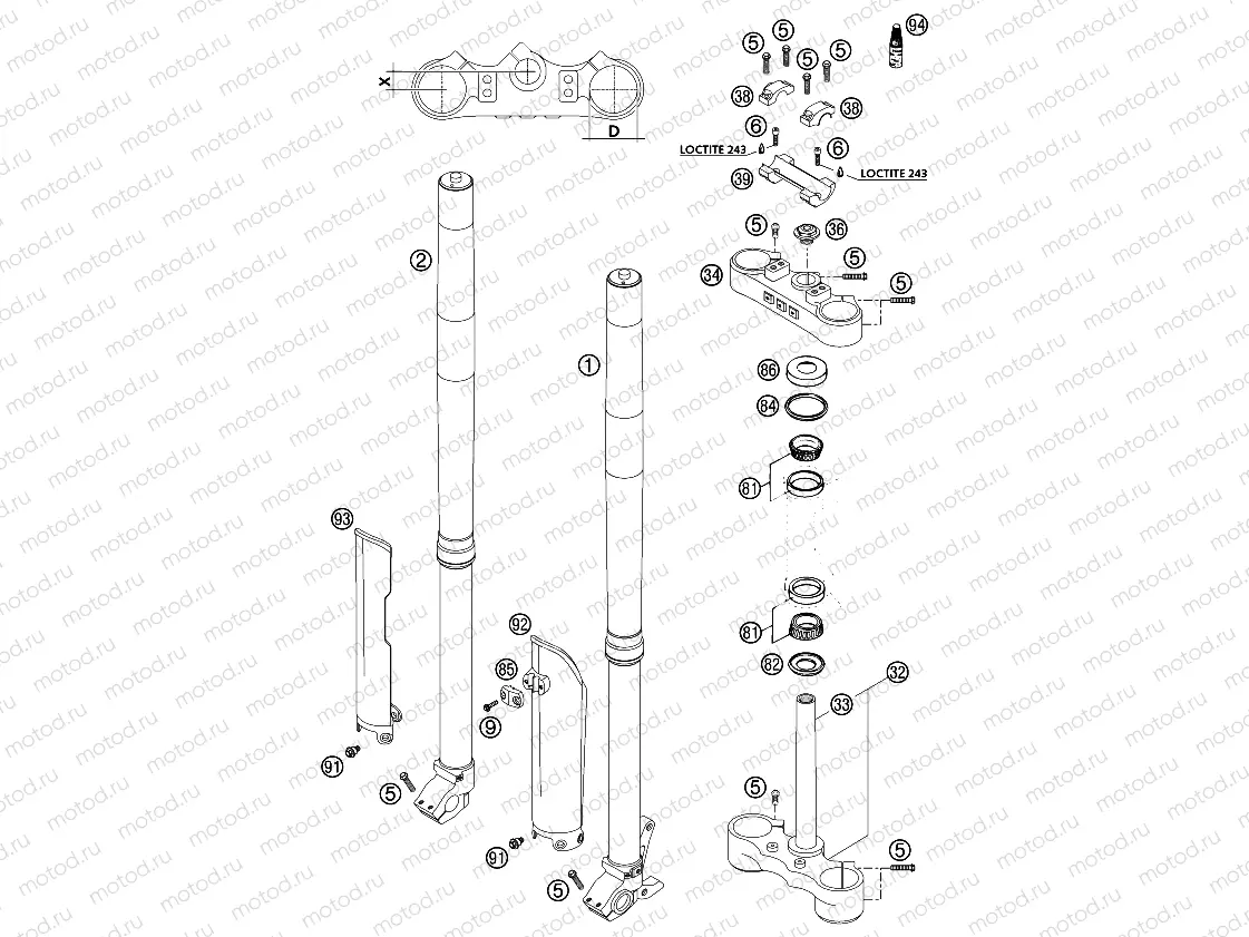 FRONT FORK, TRIPLE CLAMP