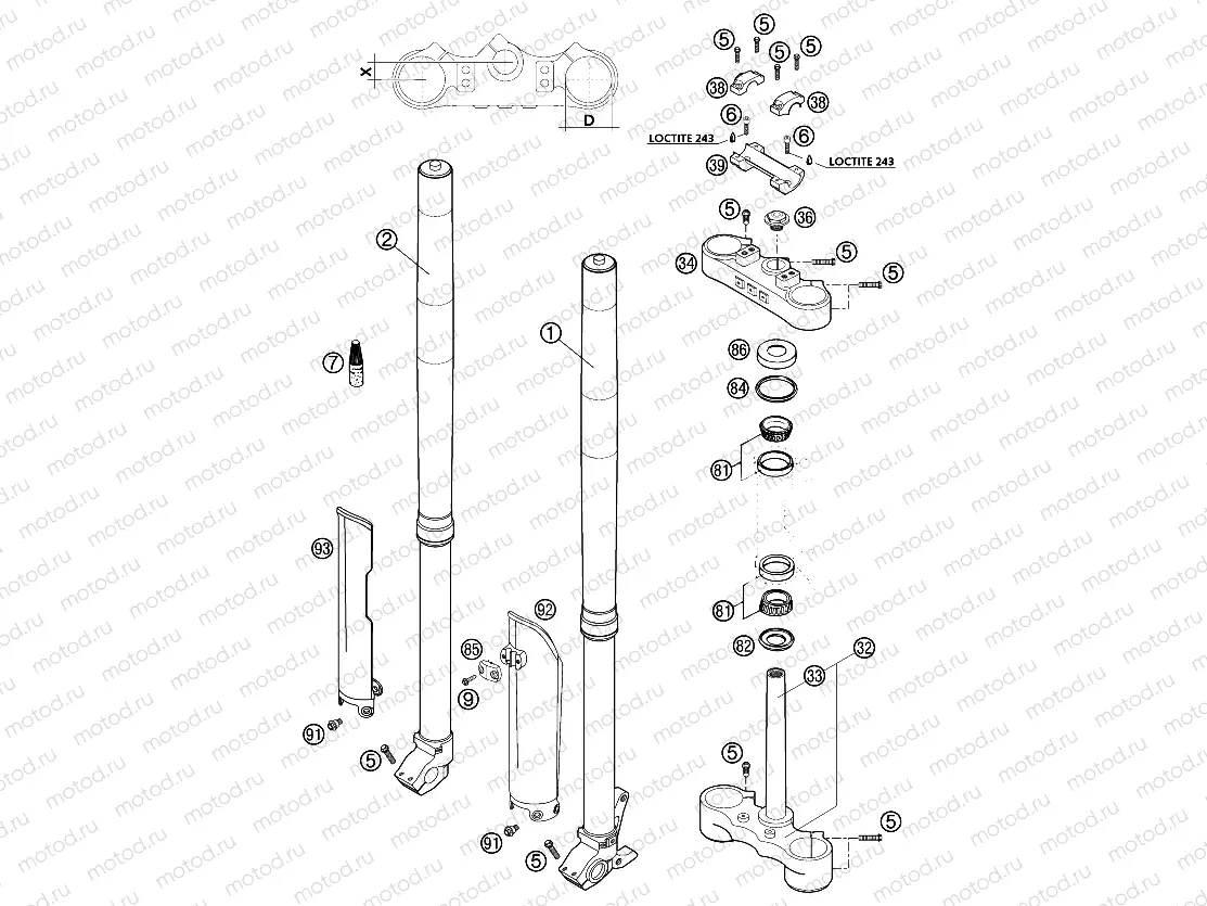 FRONT FORK, TRIPLE CLAMP