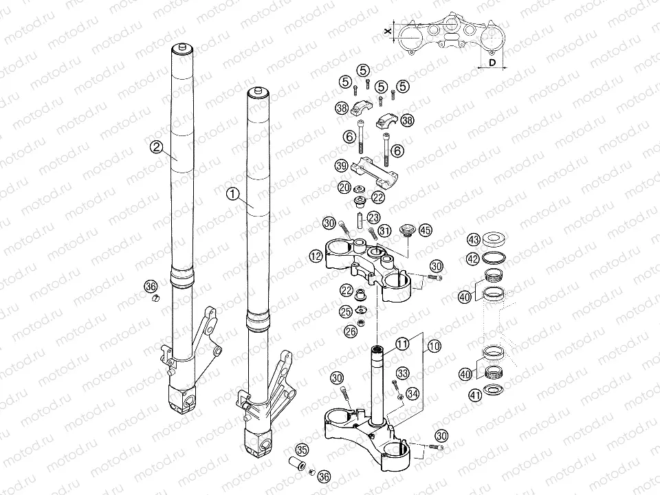 FRONT FORK, TRIPLE CLAMP