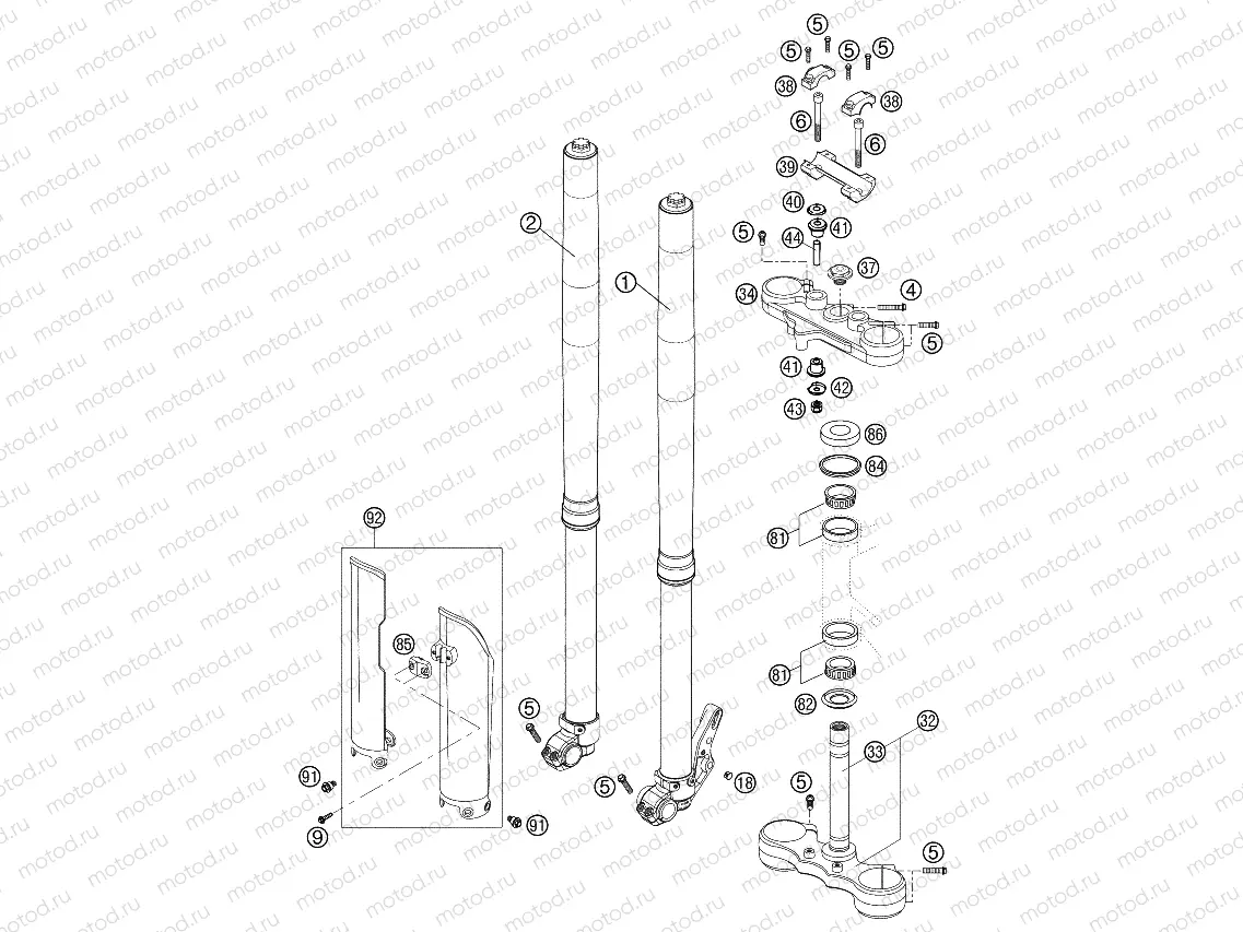 FRONT FORK, TRIPLE CLAMP