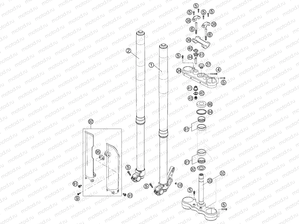 FRONT FORK, TRIPLE CLAMP