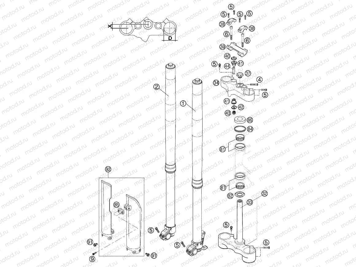 FRONT FORK, TRIPLE CLAMP