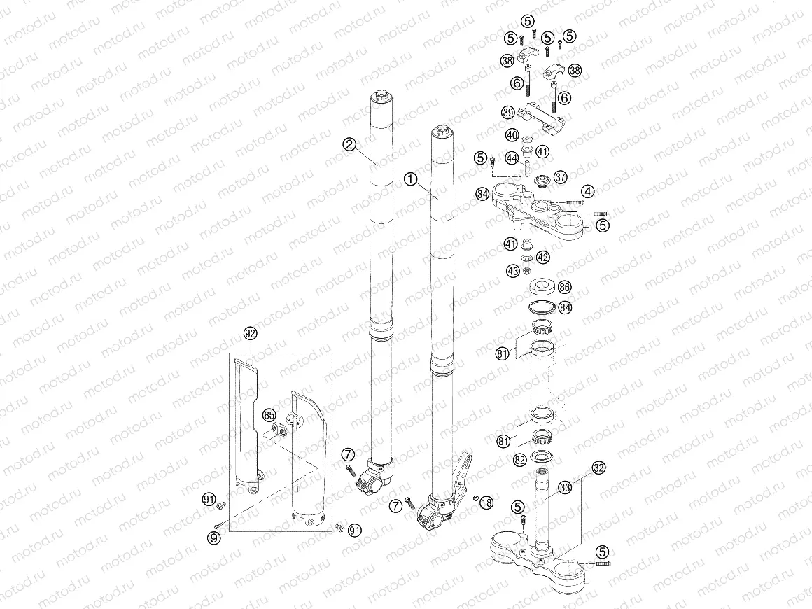 FRONT FORK, TRIPLE CLAMP