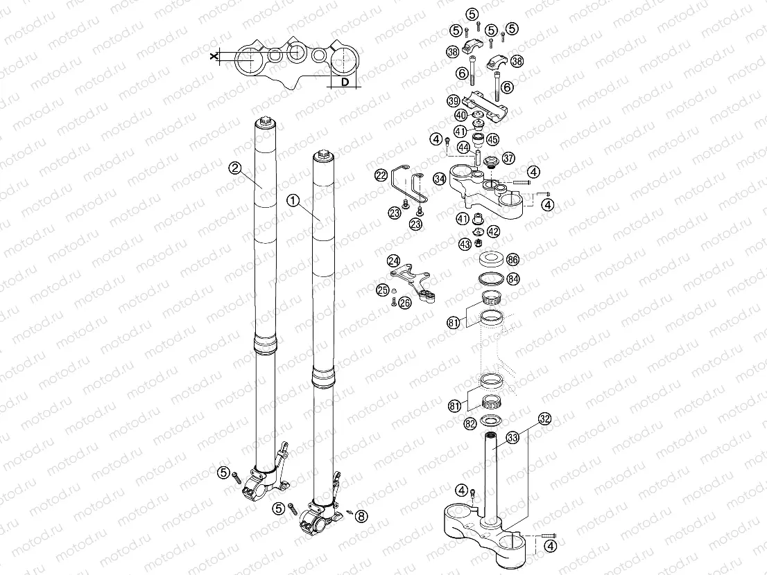FRONT FORK, TRIPLE CLAMP
