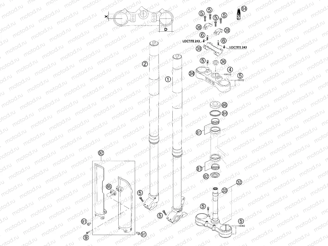 FRONT FORK, TRIPLE CLAMP