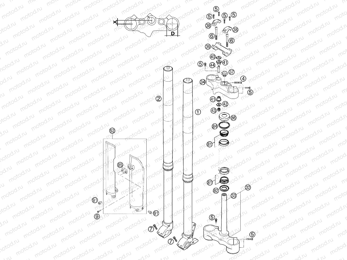FRONT FORK, TRIPLE CLAMP