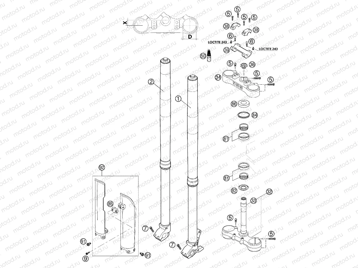 FRONT FORK, TRIPLE CLAMP