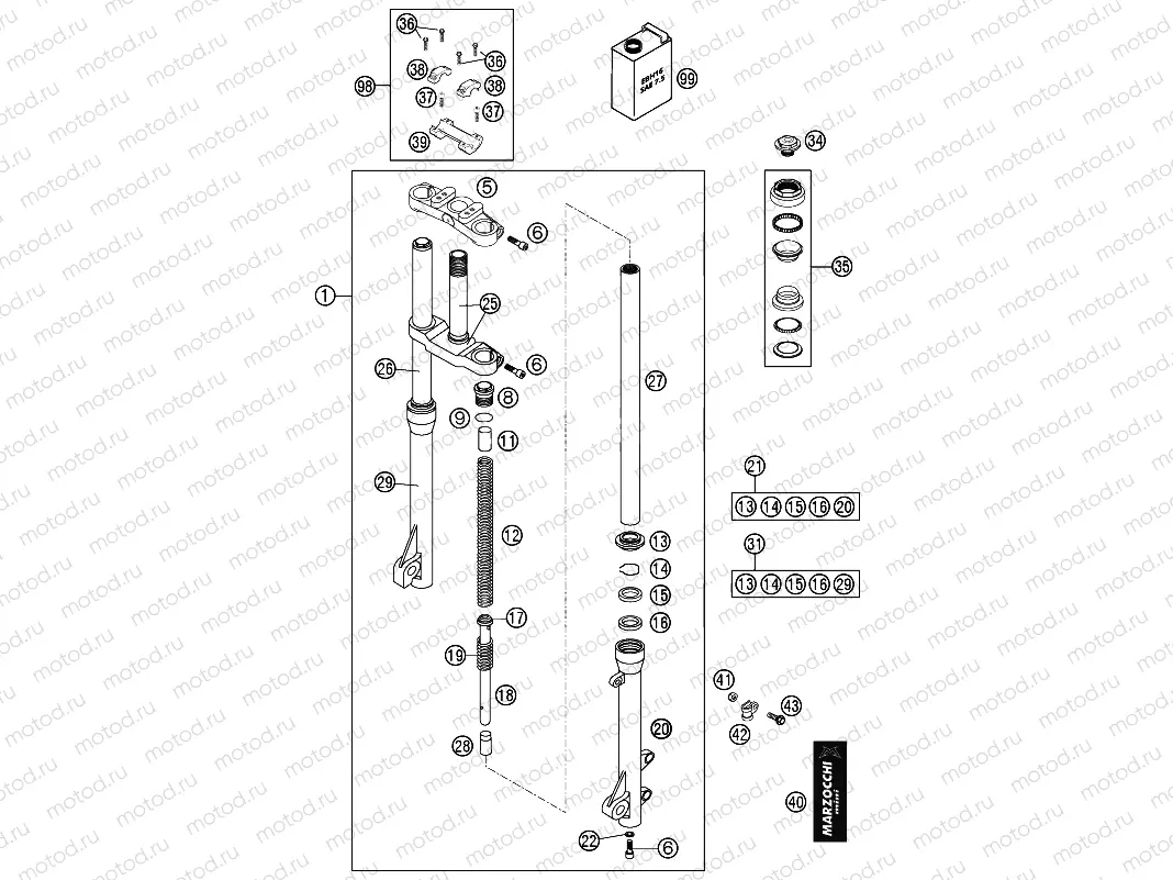 FRONT FORK, TRIPLE CLAMP