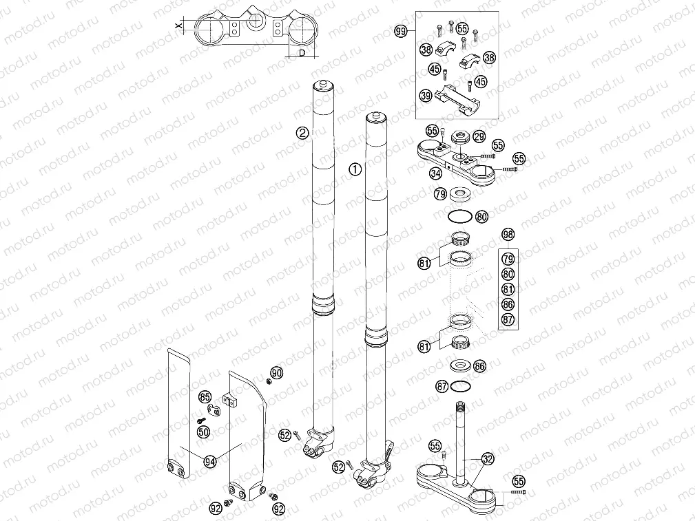 FRONT FORK, TRIPLE CLAMP