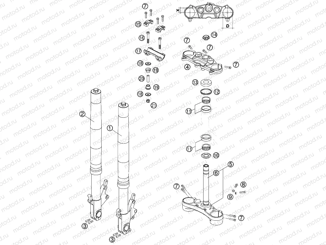 FRONT FORK, TRIPLE CLAMP