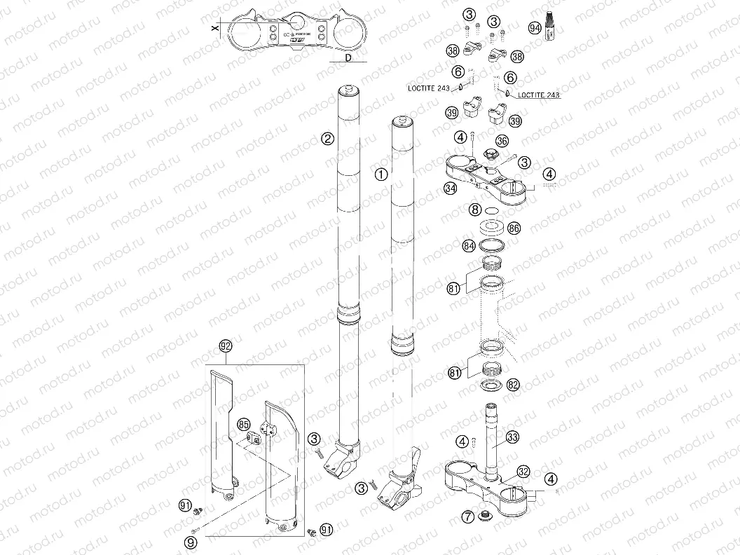 FRONT FORK, TRIPLE CLAMP