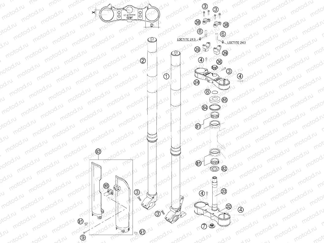 FRONT FORK, TRIPLE CLAMP
