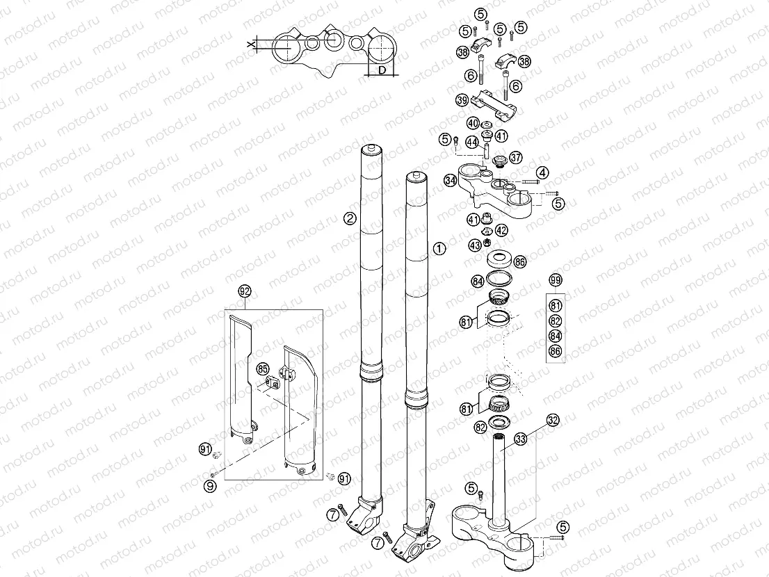 FRONT FORK, TRIPLE CLAMP